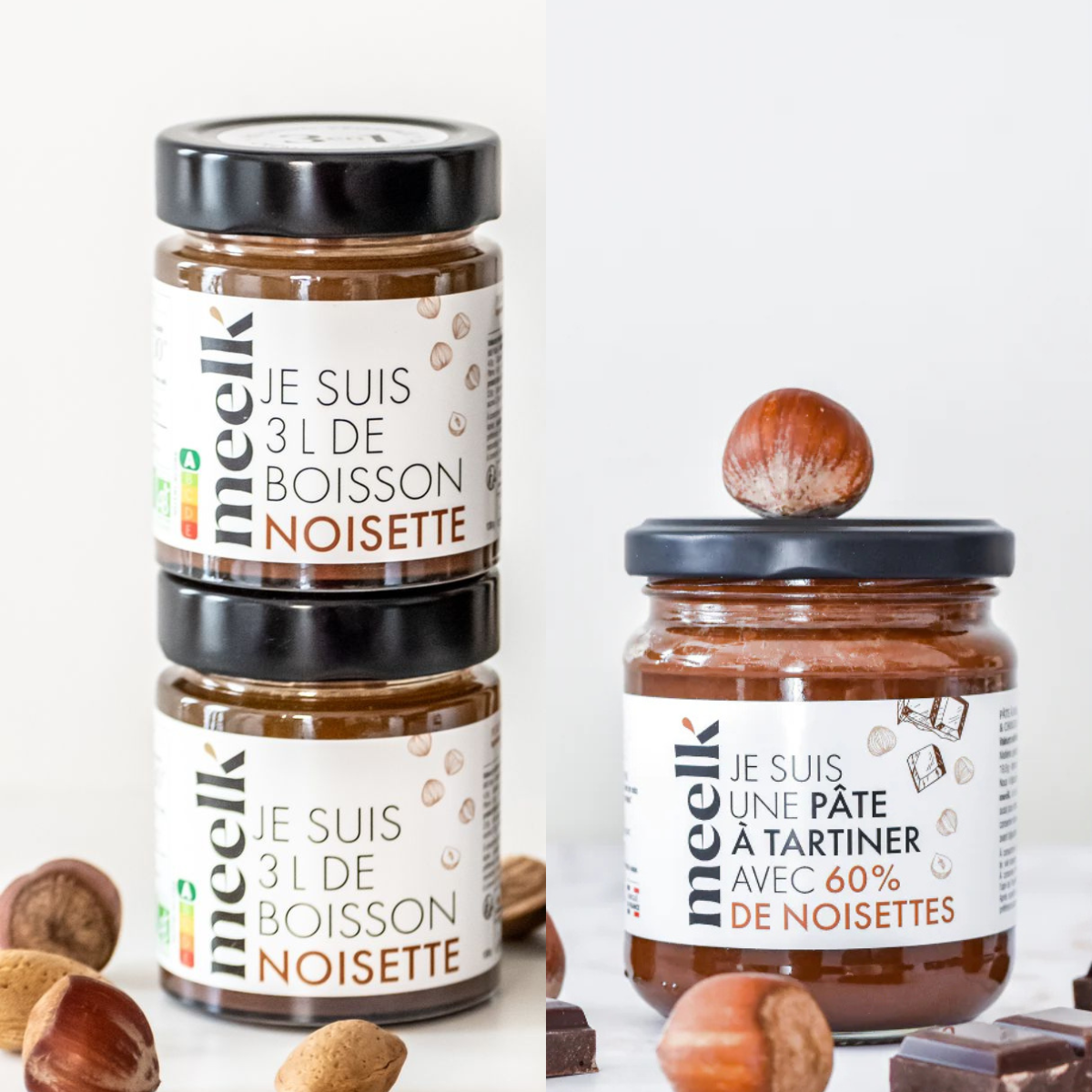 Trio Meelk - 2 pots Noisette + 1 pâte à tartiner